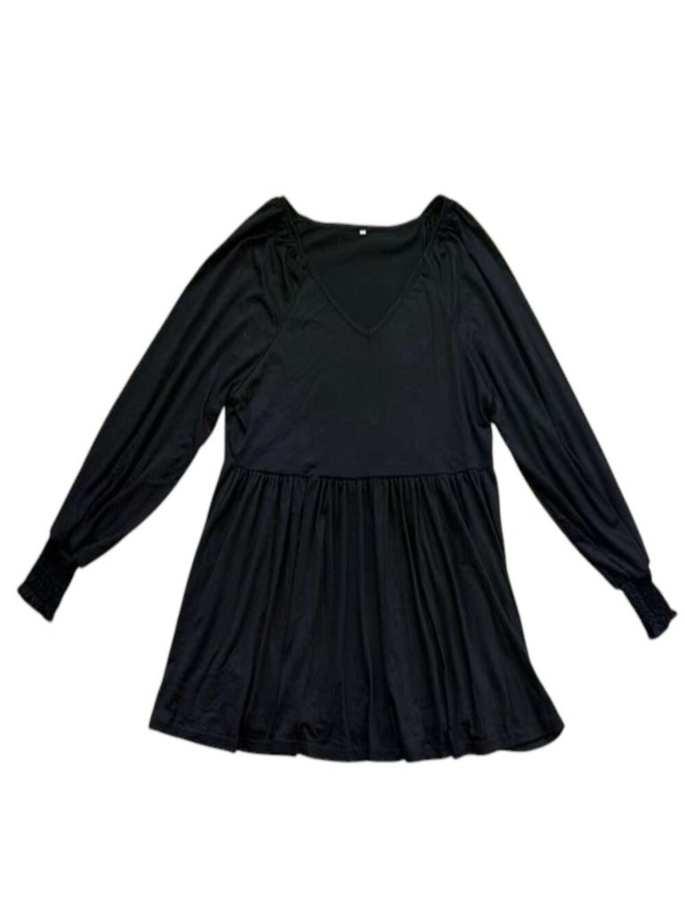 Alishebuy Womens XL Black Empire Waist Tunic Top Long Sleeve Babydoll NWT